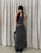Pigmented Rope Cut Cargo Long Skirt