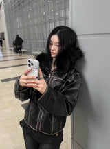 ビンテージノワールレザージップアップ