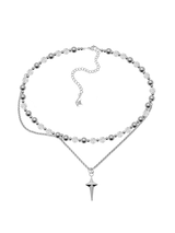 [S.Steel] Clear Beads Cross Necklace