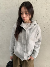 Mihro High Neck Hood Wool Knit Cardigan