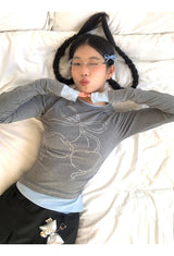 チェリーレイヤードシャーリング長袖Tシャツ