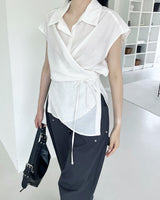 letter linen wrap blouse