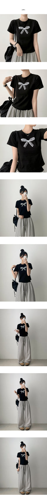  Lying Ribbon Printing Short Sleeve