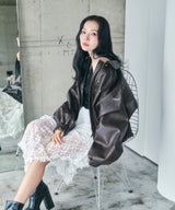 UNISEX フェイクレザーキルティングブルゾン_ブラウン