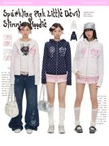 BETWEENAND Hooded glittery little demon-style fitted jacket with two zippers; a stylish top or hoodie for women, suitable for spring and autumn
