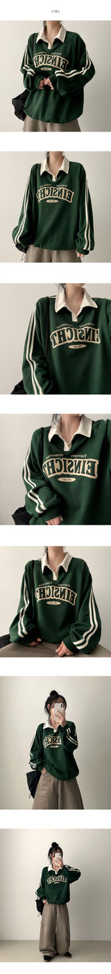 Jewit Two-Line Oversized Fit Color Collar Sweatshirt