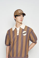 25SS COLLAR POINT STRIPE SHORT SLEEVE KNIT BROWN