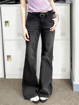 Embroidered slim-fit denim wash bootcut trousers