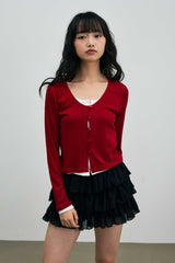 LYLA LAYERED CARDIGAN / RED-WHITE