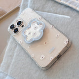 サマーブルーフラワーミラースタンド iPhone ケース