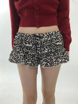 Leopard Shirring Skirt Pants