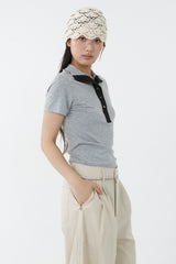 SOFT TENCEL HIGH-NECK TOP_MELANGE GRAY