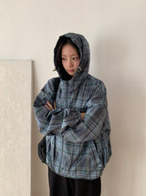 [unisex] キャンバーチェックフードウィンドブレーカー