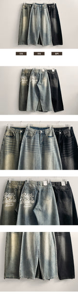 Nenti Bag Printed Washing Wide Denim Pants