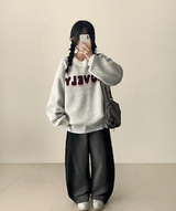 Mona Lovely Lettering Embroidery Loose Fit Round Knit