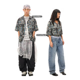 Striped print short-sleeved loose vintage shirt
