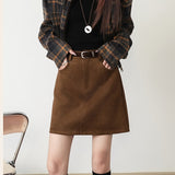 Brown Suede-Touch A-Line Pocket Skirt