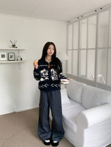 Winter Village House Pattern Knit Zip-Up Cardigan (2 colors)