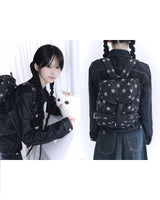 star pattern denim pocket backpack