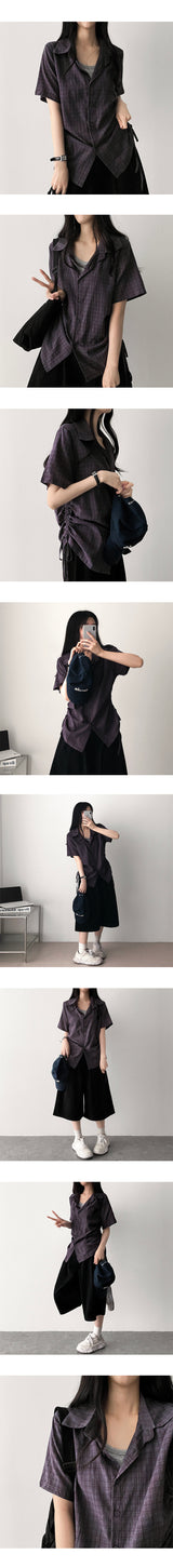 ベシアサイドストリングシャーリングチェック柄ショートスリーブシャツ