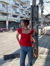 EVIE avery PUFFED SLEEVE TOP RED