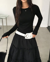 マロンレイヤードスタイルキャミソールセットロングスリーブTシャツ
