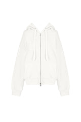 09 Numbering hooded zip-up, White