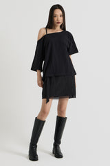 ワンショルダーTシャツ, Black