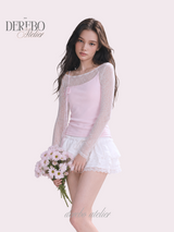 Baby Pink Floral Layered Long Sleeve T-Shirt