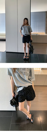Black dot denim short pants