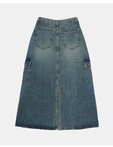 Back Slit Cargo Denim Long Skirt