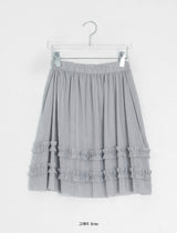 Rie Layered Banding Mesh Midi Skirt