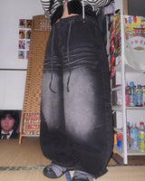 (2color) キャットウォッシュスナップワイドデニムパンツ