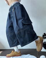 VIVID STITCH BALLOON DENIM BERMUDA 💙🖤🩵2COLOR