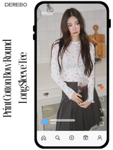 Print Cotton Bow Round Long Sleeve Tee