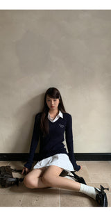 Navy Blue Collar Shirt Dress