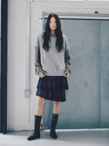 Pleated Wraparound Skirt Navy Check