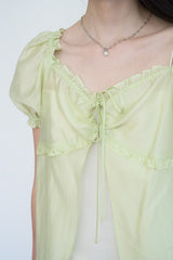 Frill Trim Tie-Front Blouse (Mint)