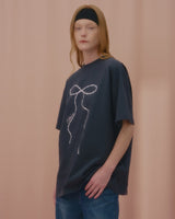 ウェーブパールリボンTシャツ-CHARCOAL