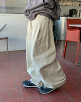 Huvit Pintuck Cotton Denim Wide Pants