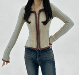 COLOR-BLOCK GRADATION 2-WAY KNIT ZIP-UP - 2 COLOR