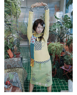 UnsocialNight original design autumn and winter light green cute イラストプリントハーフスカート female