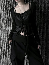 slub crop strap knit cardigan (4color)