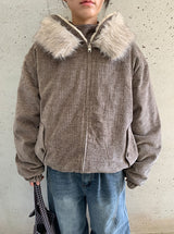 ティケンヘリンボーンウールフードファージャケット