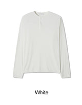 レークフィンガーホールヘンリーネックロングスリーブTシャツ
