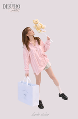 ピンクストライプルーズカラーTシャツ