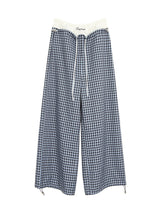 Blue Check Wide Casual Pants