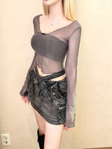 1379. シースルーVネックTシャツ (3color)