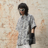 RELABEL 24SS ウォッシュド＆ディストレストスウッシュブループレイドデストロイフリンジ半袖シャツ