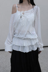 off-shoulder puff long blouse (2color)